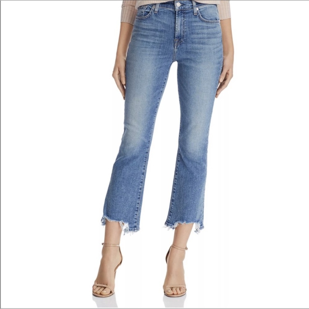 7 For All Mankind High Waist Slim Kick Jeans size 30 light wash chewed hem